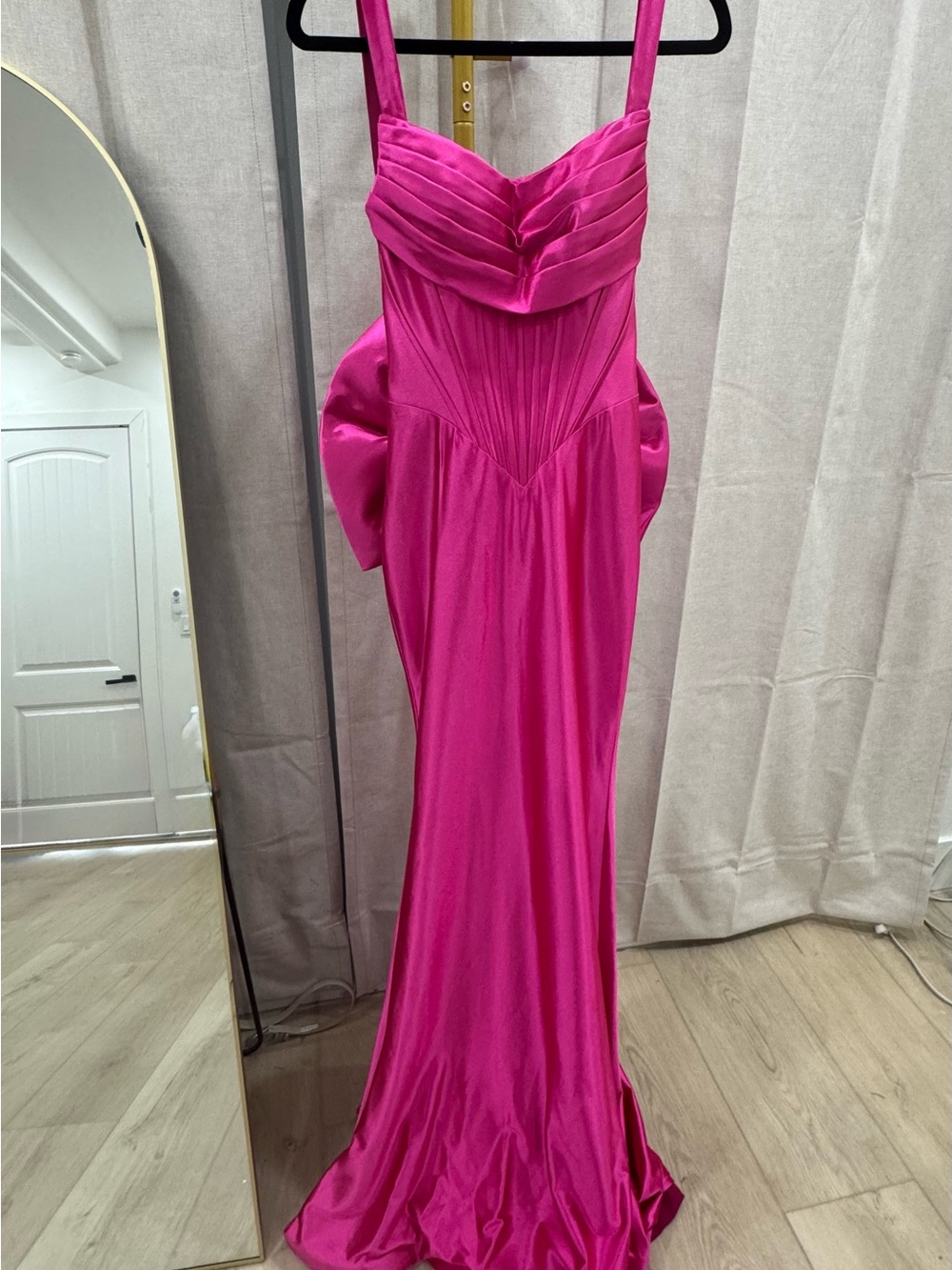 Jovani Vibrant Fuchsia Satin Evening Dress